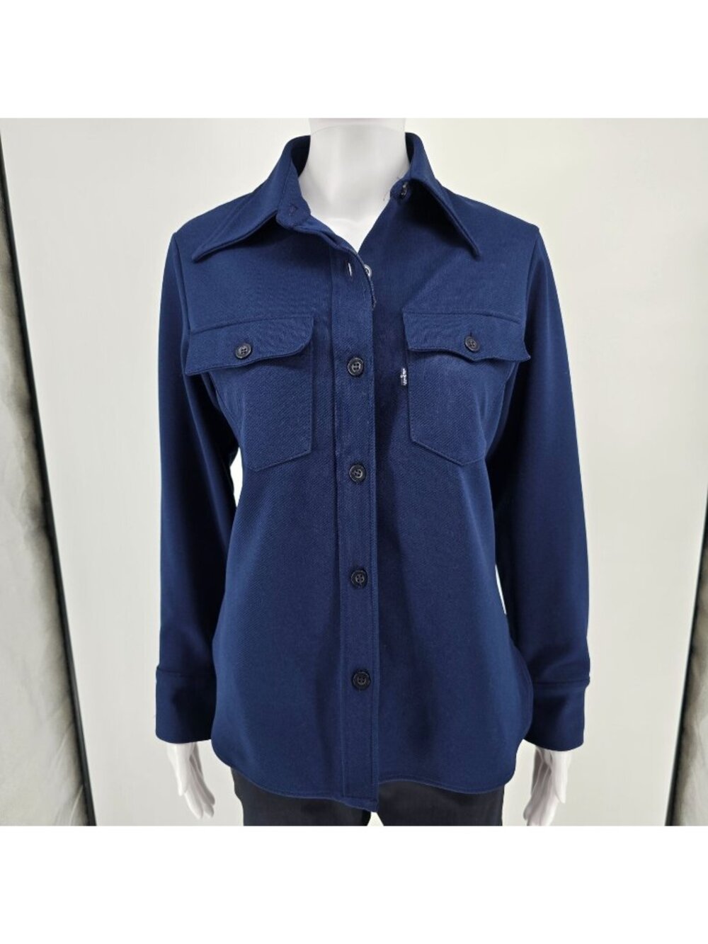 Vintage 1970s Levi's for Gals Navy Blue Knit Polyester Western/Disco Shirt (M)